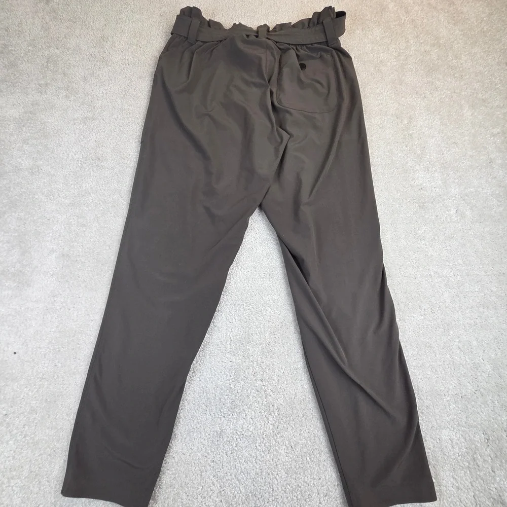Athleta Skyline Pant Paperbag Waist Tie Belt Green Tapered Leg Womens 6